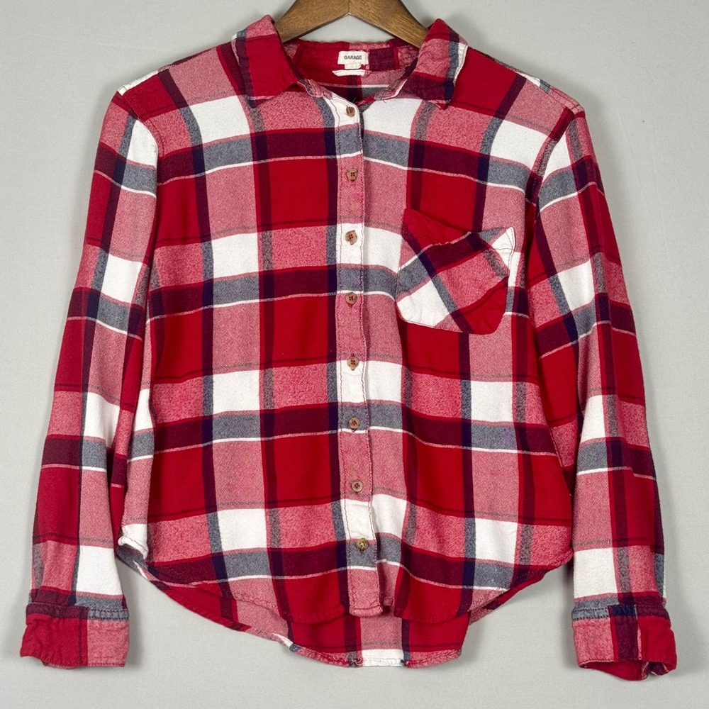 Garage Plaid Button Down Shirt Women Medium Red Y2K Grunge Excellent